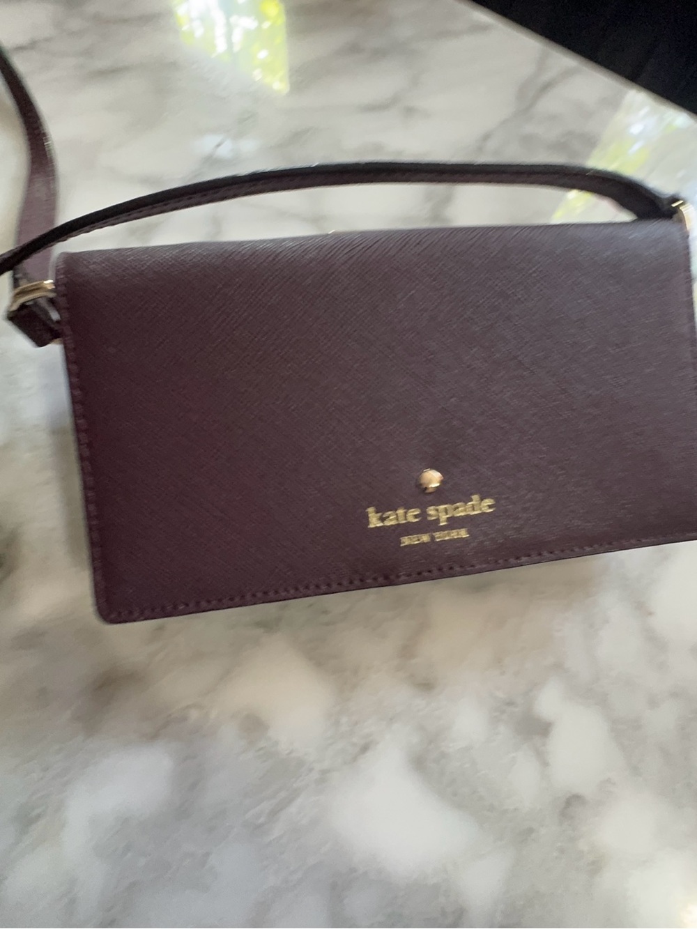 kate spade plum leather crossbody bag with gold logo